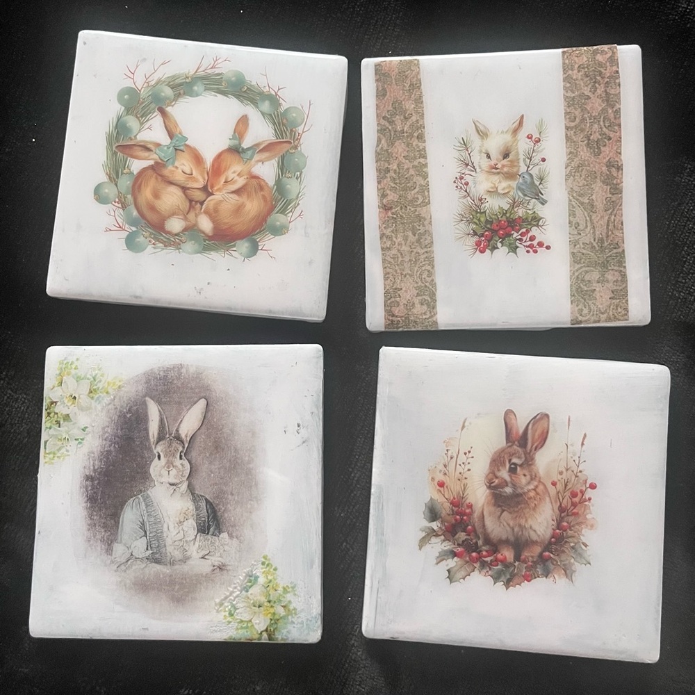 Set of 4 Decorative Rabbit Coasters